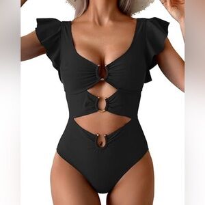 Chic Black Cutout One Piece Swimsuit